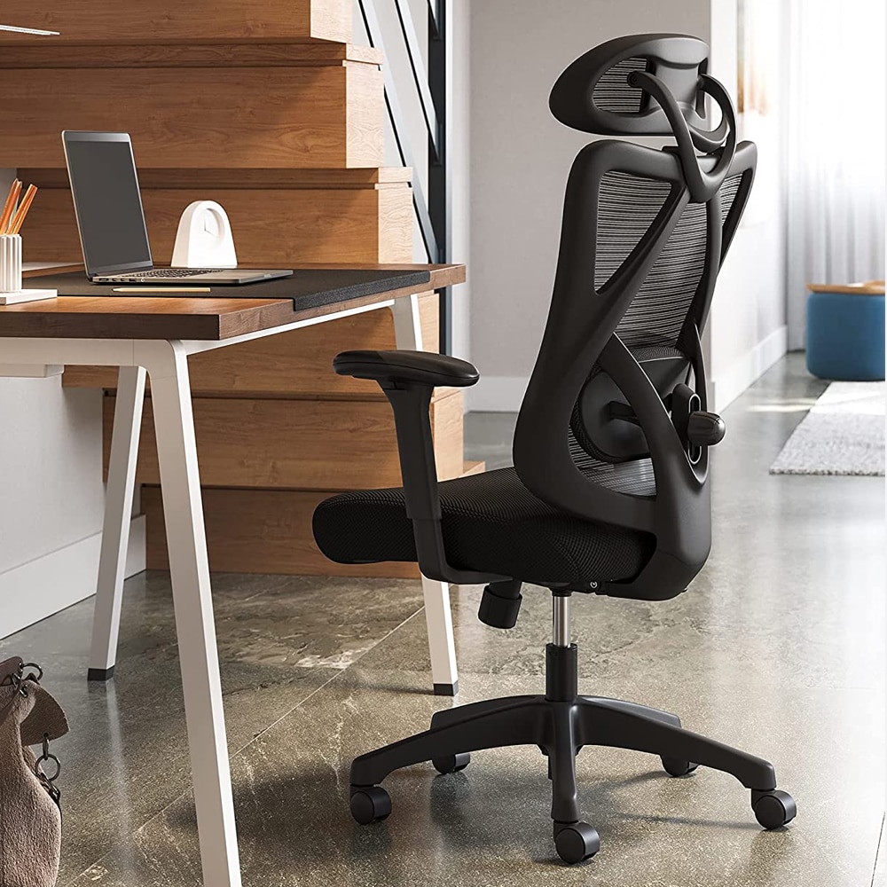 Ergonominen työtuoli säädettävällä niskatuella ja verkkoselkänojalla – musta, 150 kg kantavuus