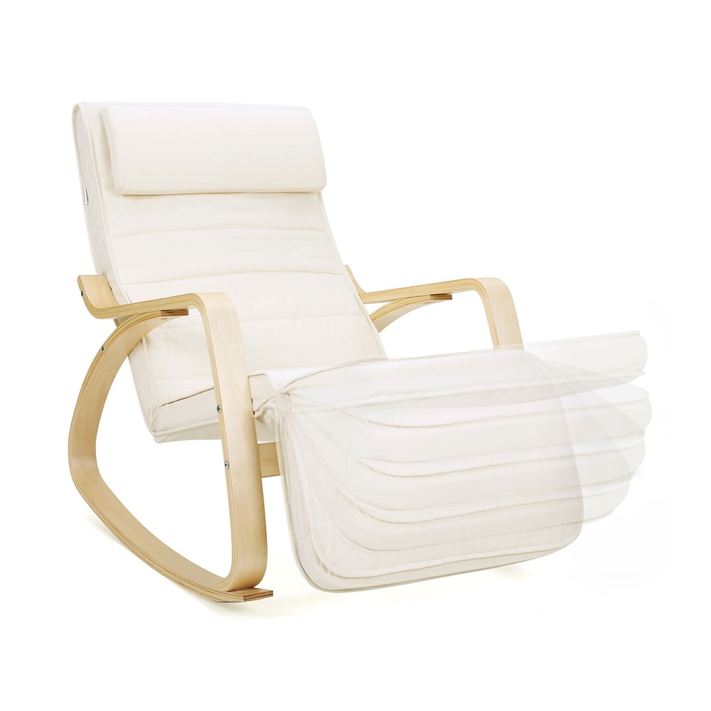 Ergonominen keinutuoli säädettävällä jalkatuella – beige, 150 kg kantavuus