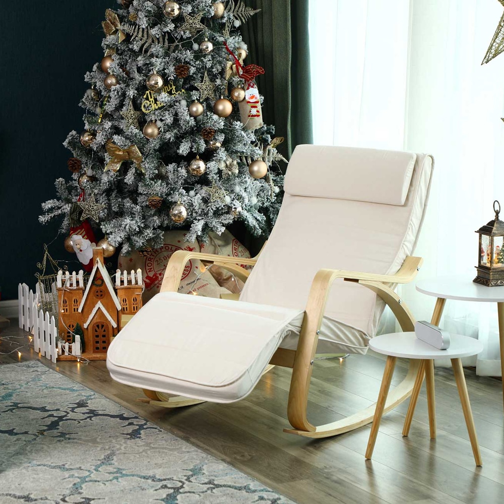 Ergonominen keinutuoli säädettävällä jalkatuella – beige, 150 kg kantavuus