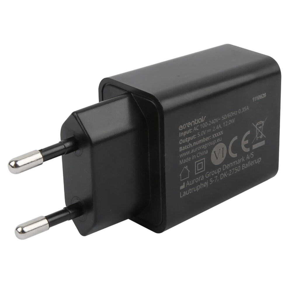 Essentials USB-laturi 12W MFI USB Lightning-kaapelilla - Musta
