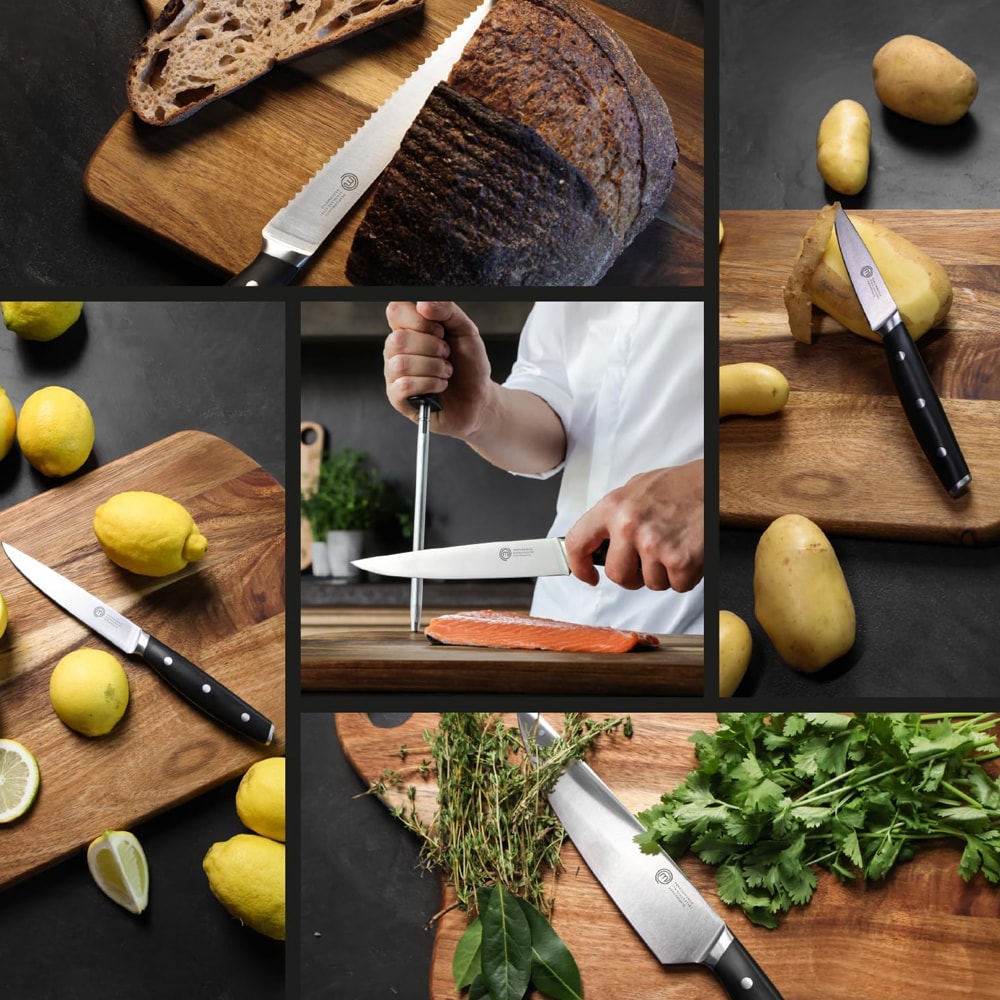 Masterchef Preformance -veitsisarja, jossa on 15 veistä veitsilohkossa - Musta - Tunnettu MasterChef Suomesta