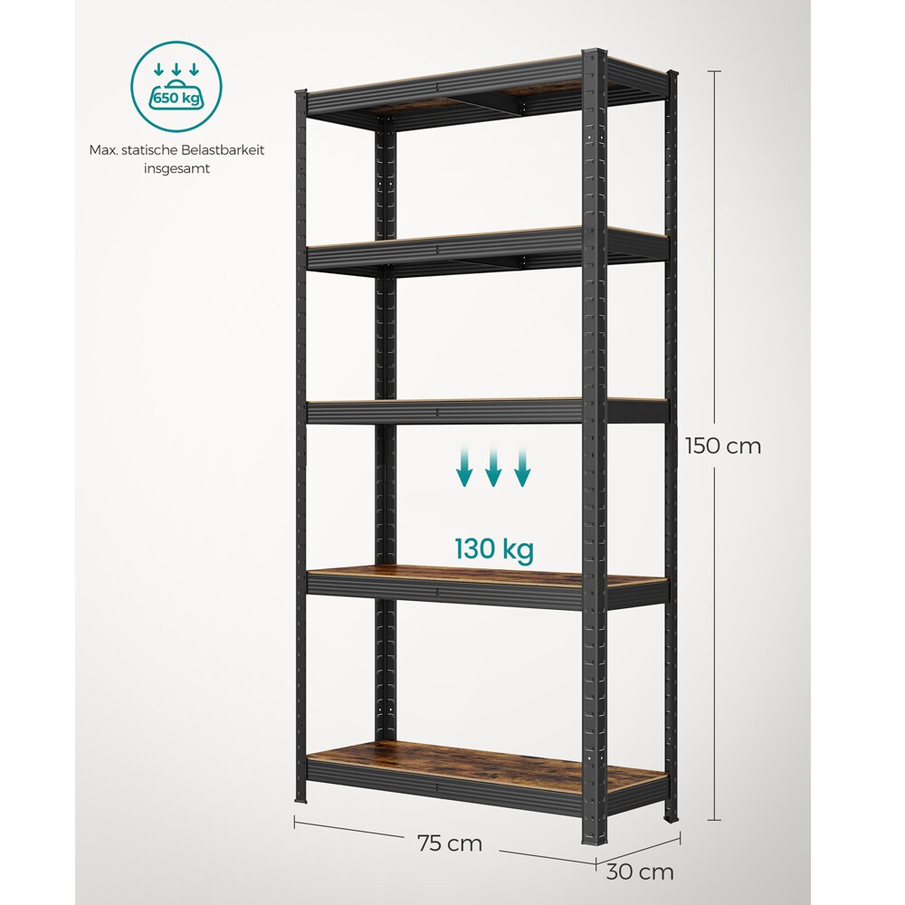 Metallinen säilytyshylly, 650 kg, klik-kiinnitys, musta/vintage