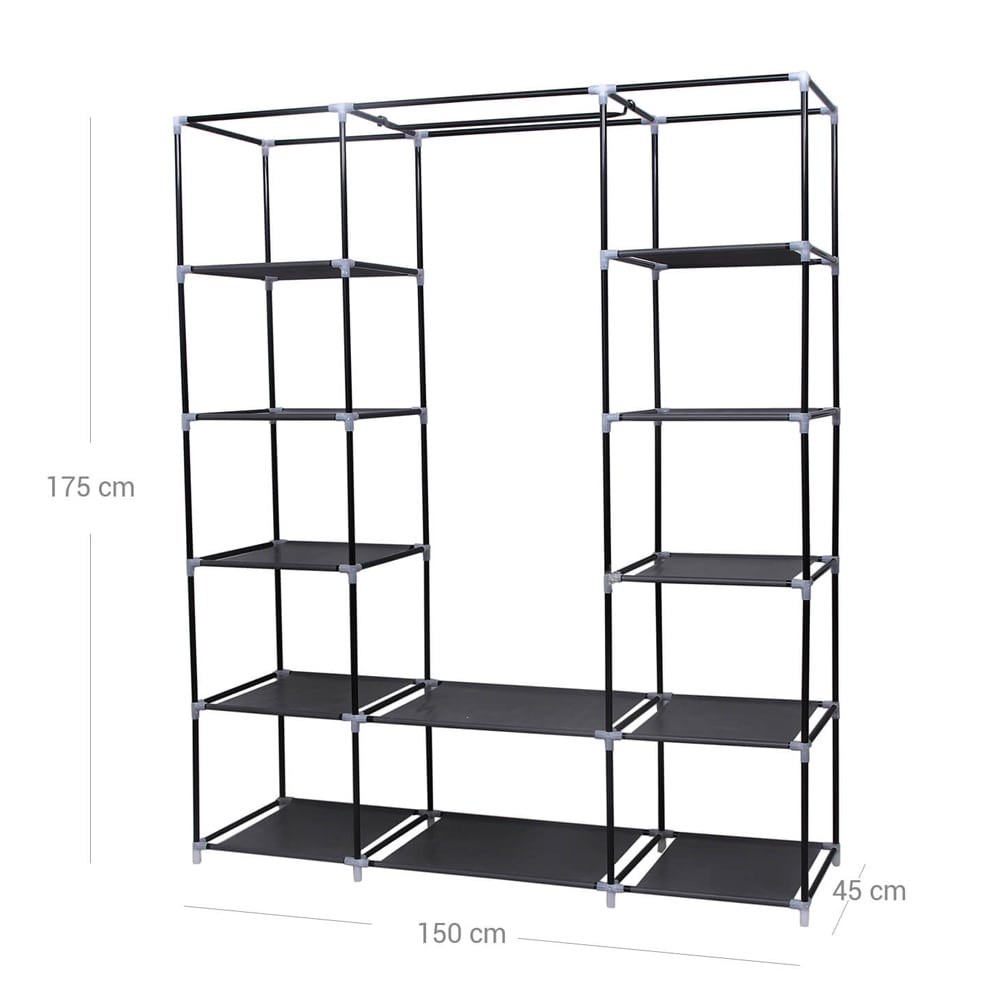 Kokoontaitettava kankainen kaappi 175x150x45 cm – 12 hyllyä ja vaatetanko