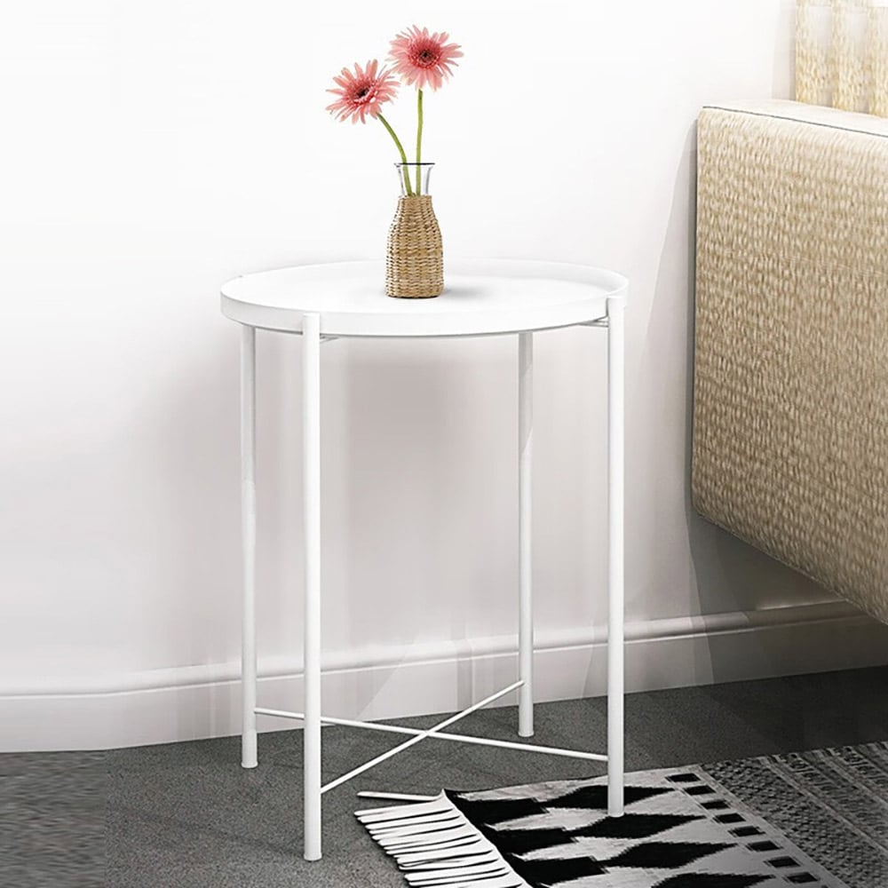 Pyöreä sivupöytä jauhemaalattua metallia 44cm - Valkoinen