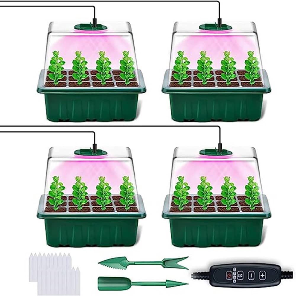Kasvatusasema LED-valaistuksella ja säädettävällä kannella - 4-pack