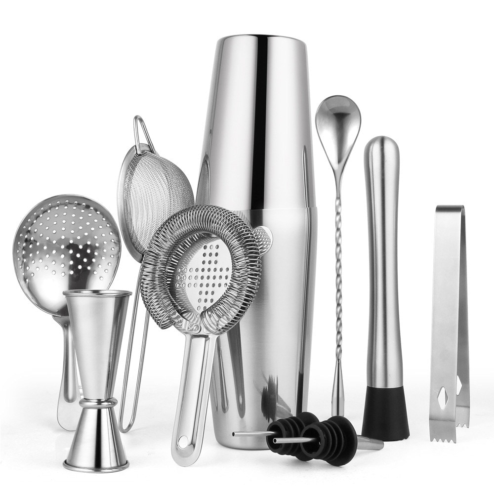 Ruostumattomasta teräksestä valmistettu cocktail-setti - 10-osainen boston shaker-sarja