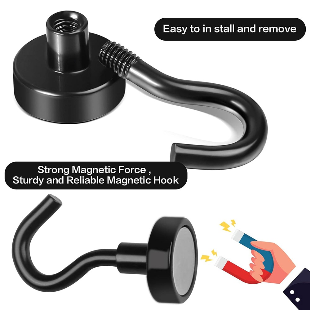 Magneettikoukku neodyymimagneetilla - Ø25 mm, Musta, kantavuus 23 kg, 10 kpl/pakkaus