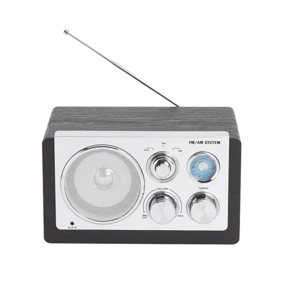 Denver FM/AM-radio, jossa on 3,5 mm:n tulo ja klassinen analoginen toiminto