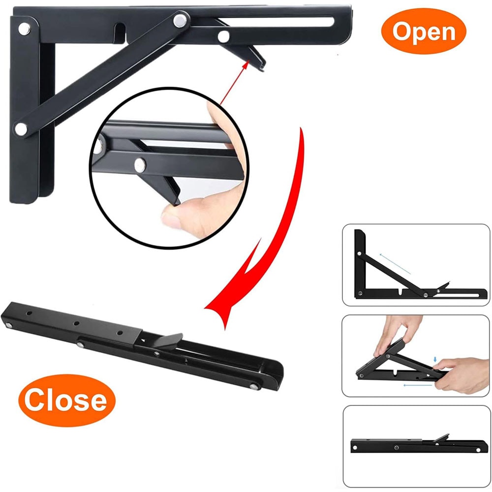 Taitettava kiinnike 450 x 170 mm - svart metallia seinäasennukseen