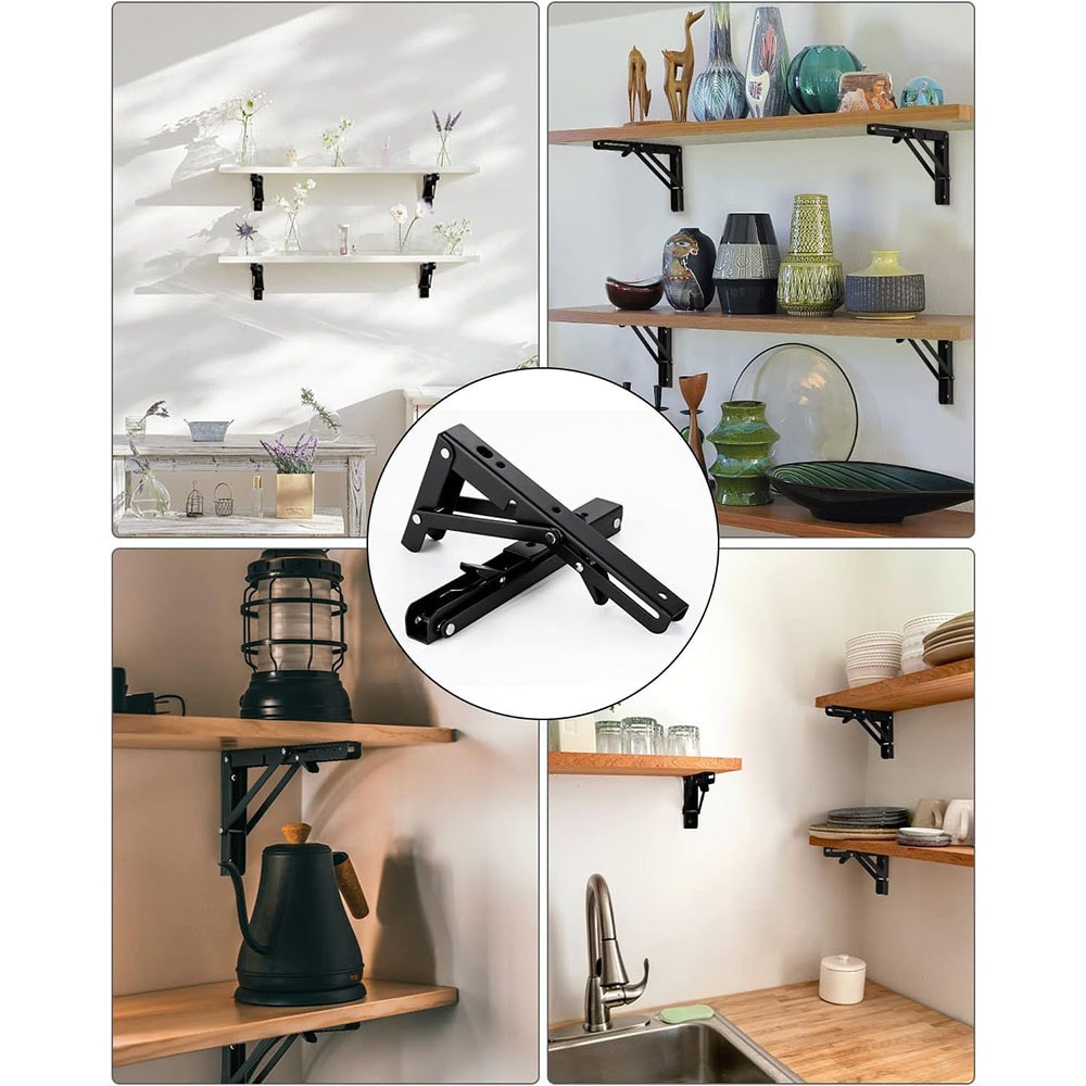 Taitettava kiinnike 450 x 170 mm - Musta metallia seinäasennukseen