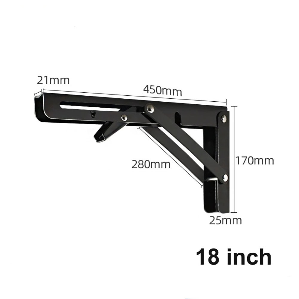 Taitettava kiinnike 450 x 170 mm - Musta metallia seinäasennukseen