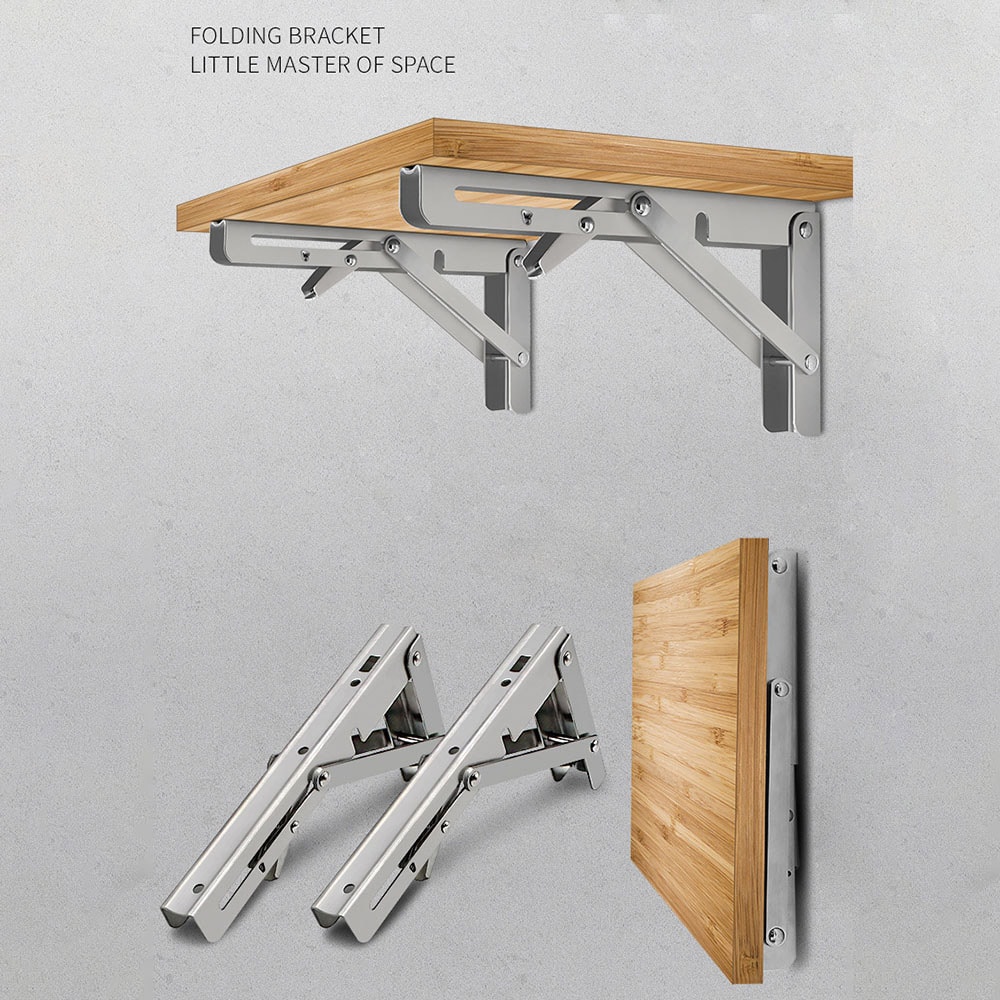 Taitettava kiinnike 250 x 115 mm – hopeanväristä terästä tukevaan seinäasennukseen