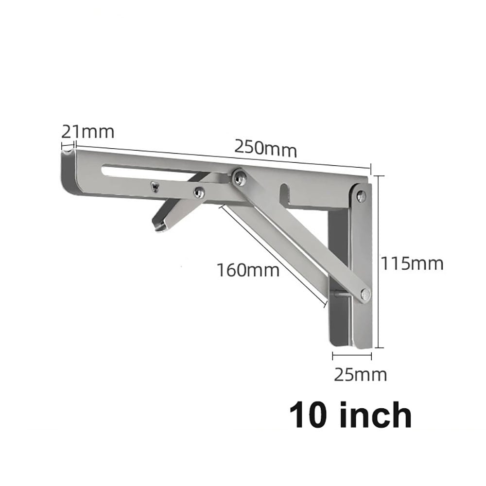 Taitettava kiinnike 250 x 115 mm – hopeanväristä terästä tukevaan seinäasennukseen