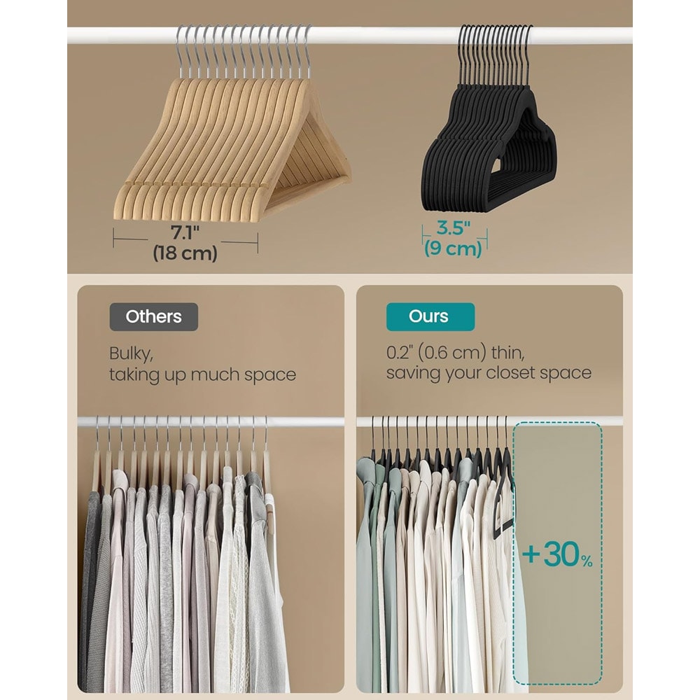 Samettiset ripustimet 50-pack - Musta