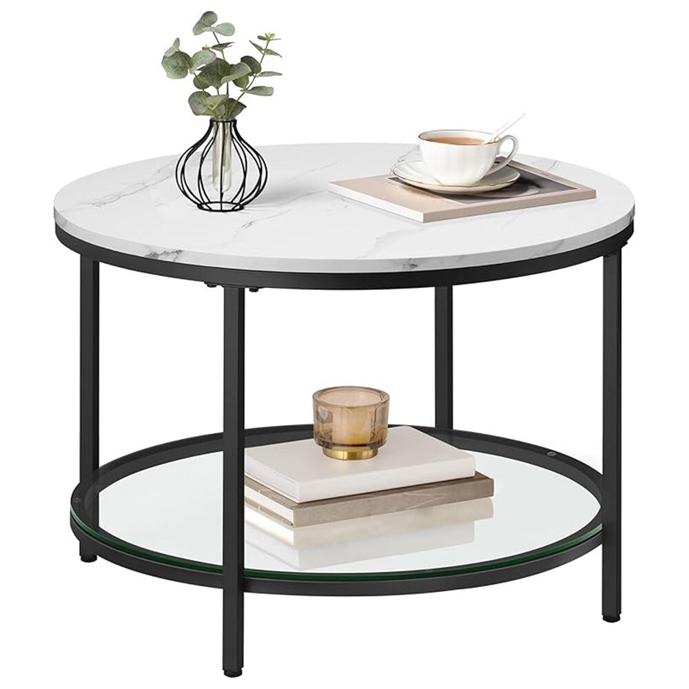 Pyöreä sohvapöytä marmoripintainen ja lasitaso alla - Valkoinen/Svart