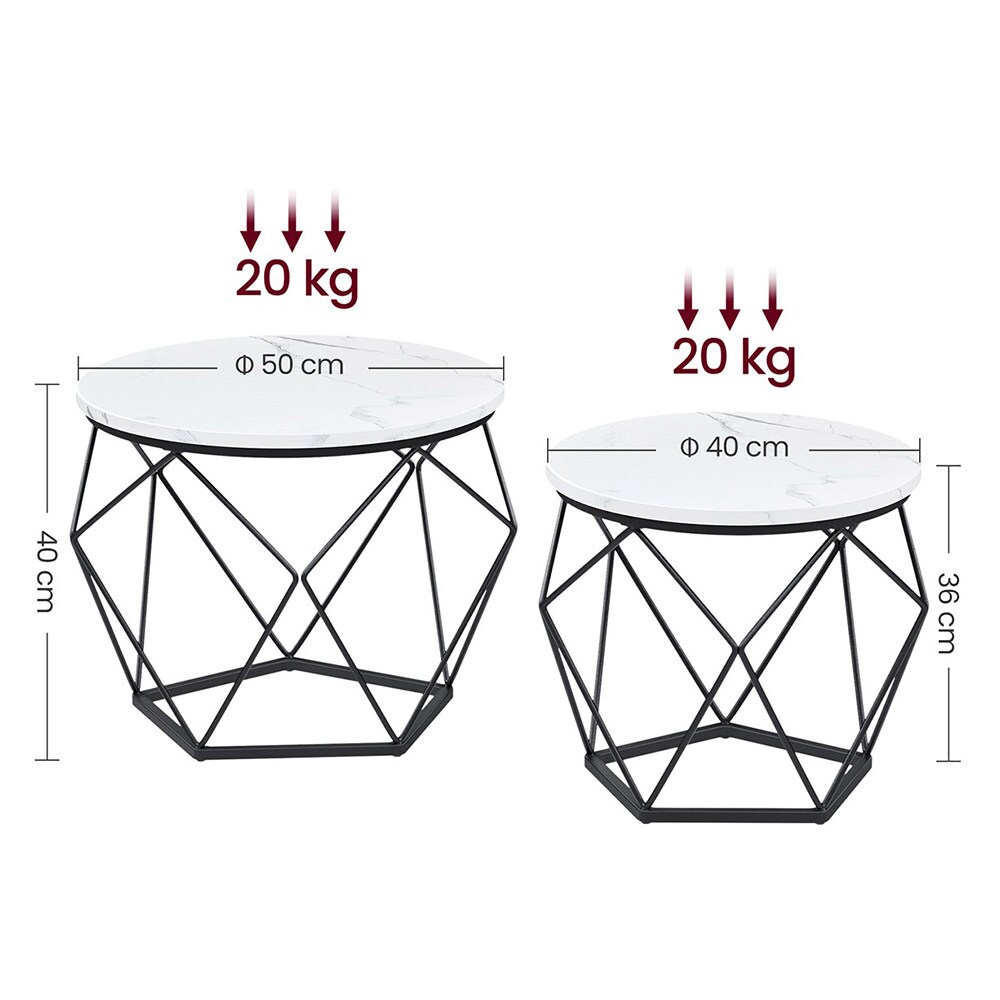 Sohvapöytä irrotettavalla kannella 2-pack - Valkoinen marmori/Musta