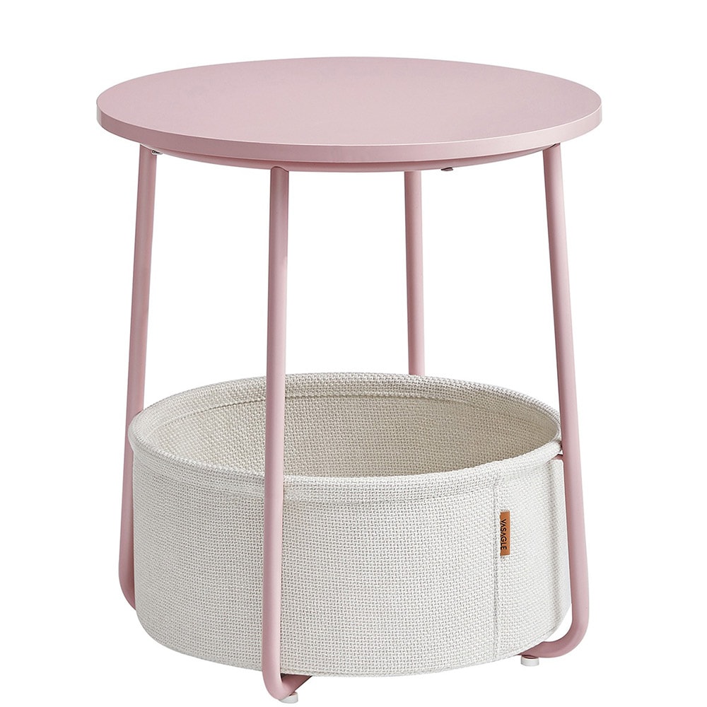 Pyöreä yöpöytä säilytyskorilla - vaaleanpunainen/valkoinen