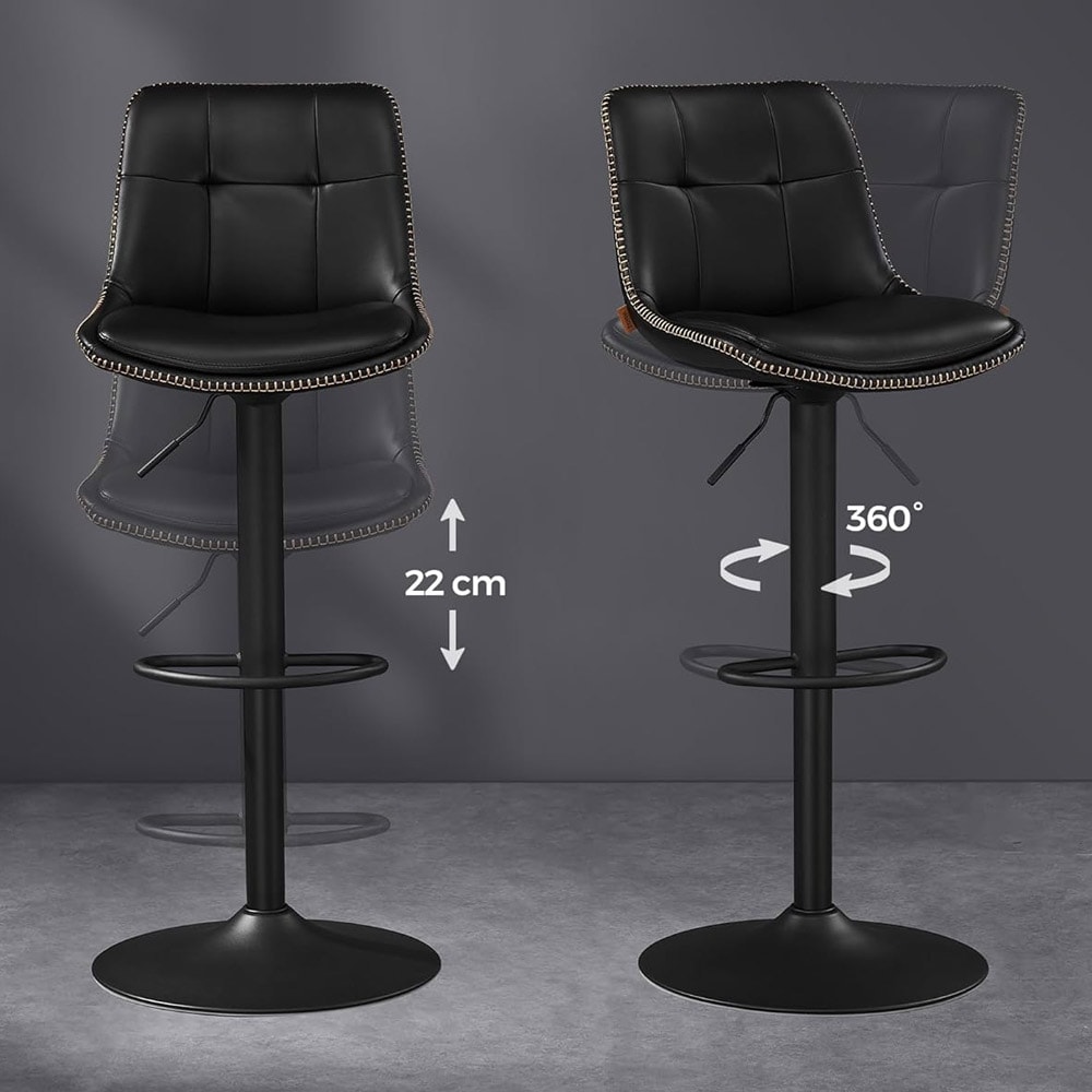 Säädettävä baarijakkara jalkatuella 2-pack - Musta