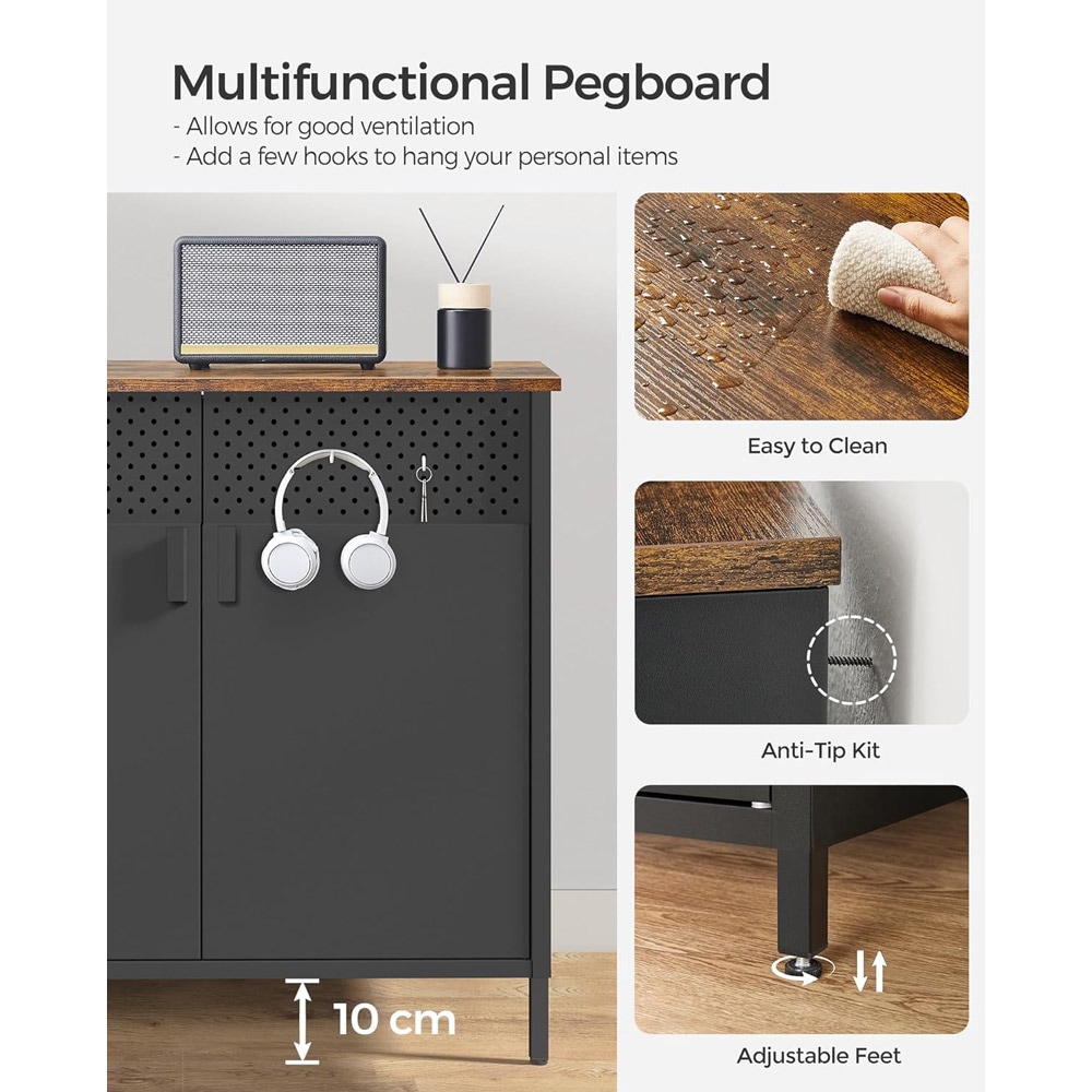 Teollisuustyylinen metallikaappi säädettävällä hyllyllä - Wood/Musta