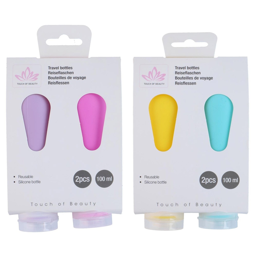 Silikoniset matkapullot 100 ml, 2-pack, uudelleenkäytettävät