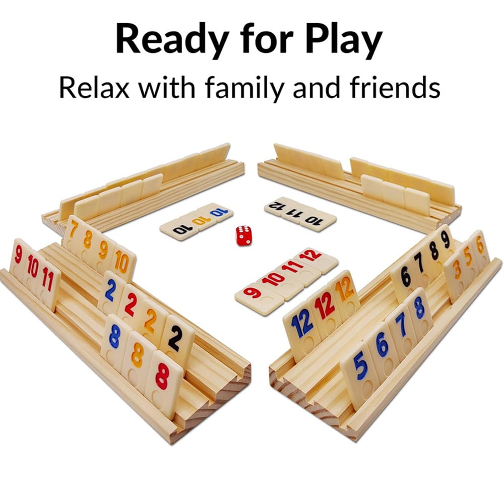 Rummikub-seurapeli enintään 4 pelaajalle – puukortit ja säilytyslaukku mukana