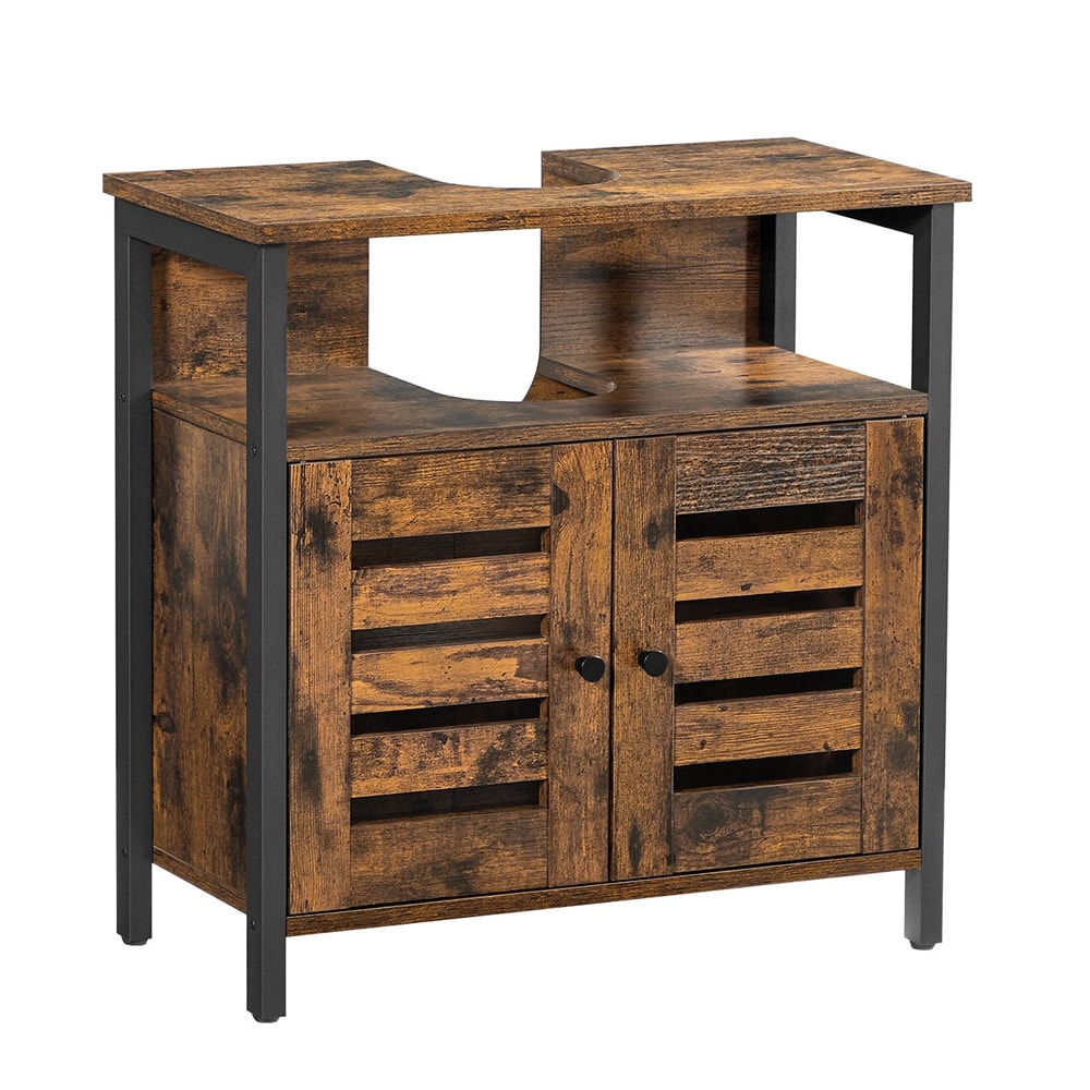 Kylpyhuoneen turhamaisuuskaappi hyllyllä ja säilytyskaapilla - Rustic Ruskea