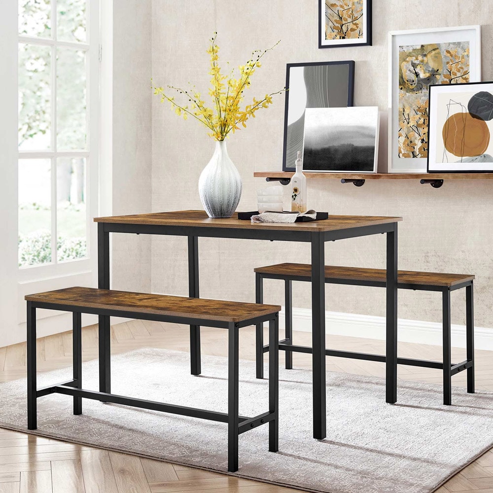 Ruokapöytä ja 2 penkkiä 110 x 70 x 75 cm - Rustiikkinen Svart/ruskea