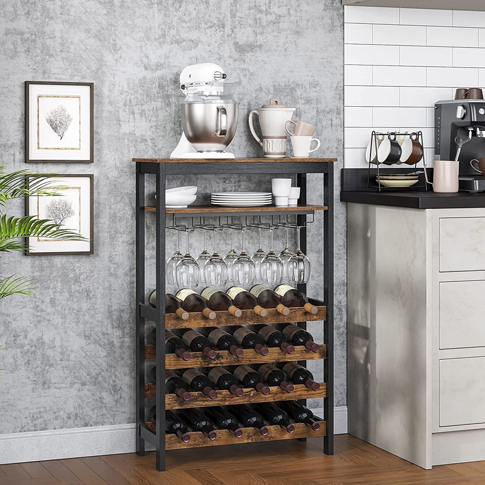 Viiniteline 24 viinipullolle lasitelineellä - Ruskea/Svart