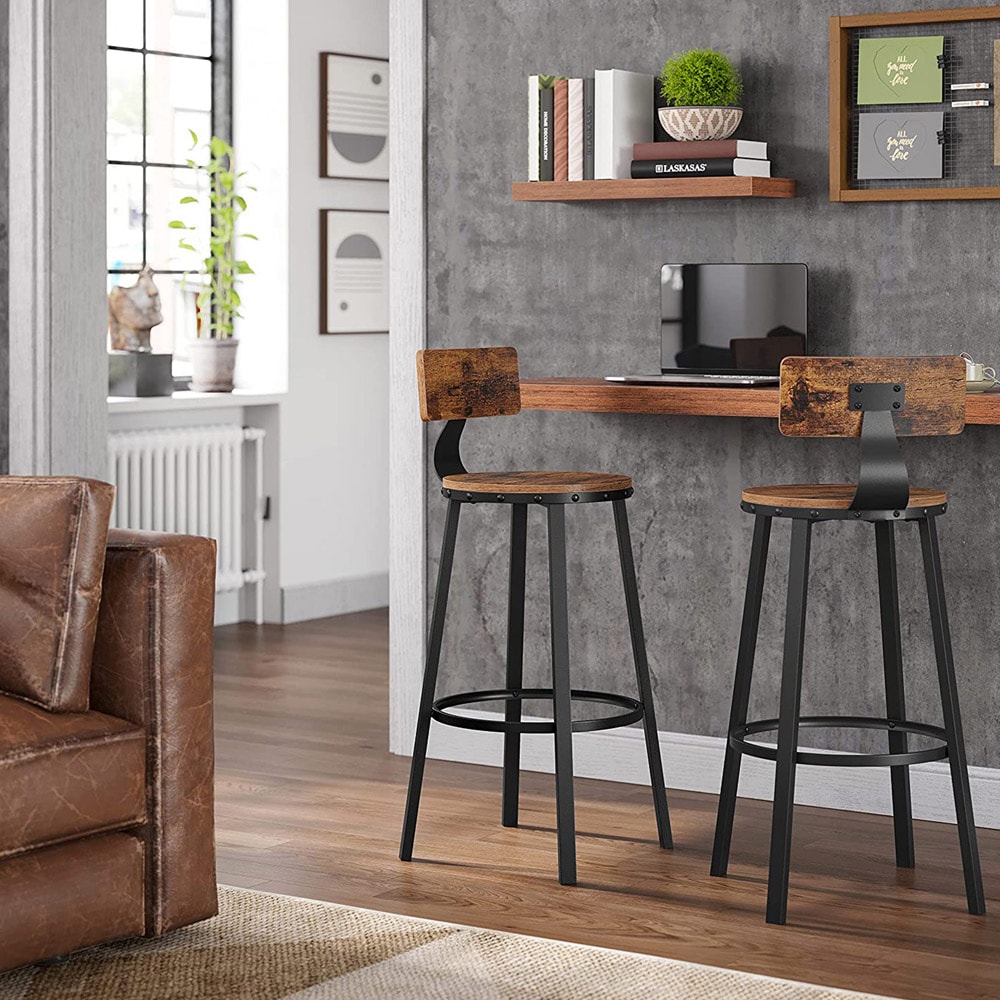 Baarijakkarat selkänojalla 73 cm korkea istuin 2-pack - Rustic Brown ja Musta