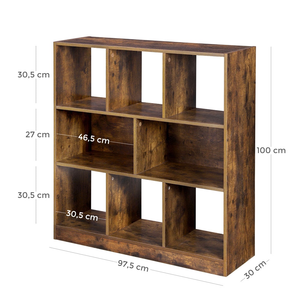 Puinen kirjahylly avoimilla lokeroilla 97,5 x 30 x 100 cm - Rustiikkisen ruskea