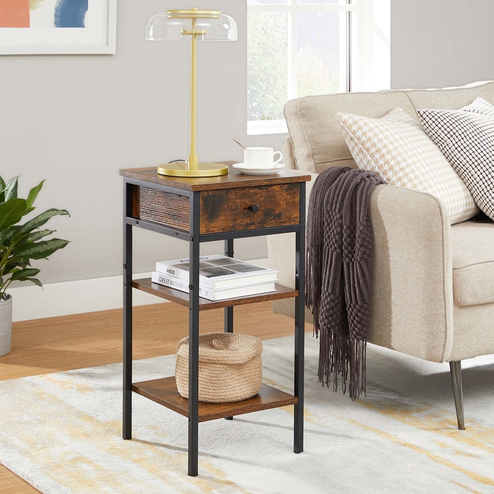 Sivupöytä laatikolla ja 2 säilytyshyllyllä - Rustiikkinen ruskea / svart