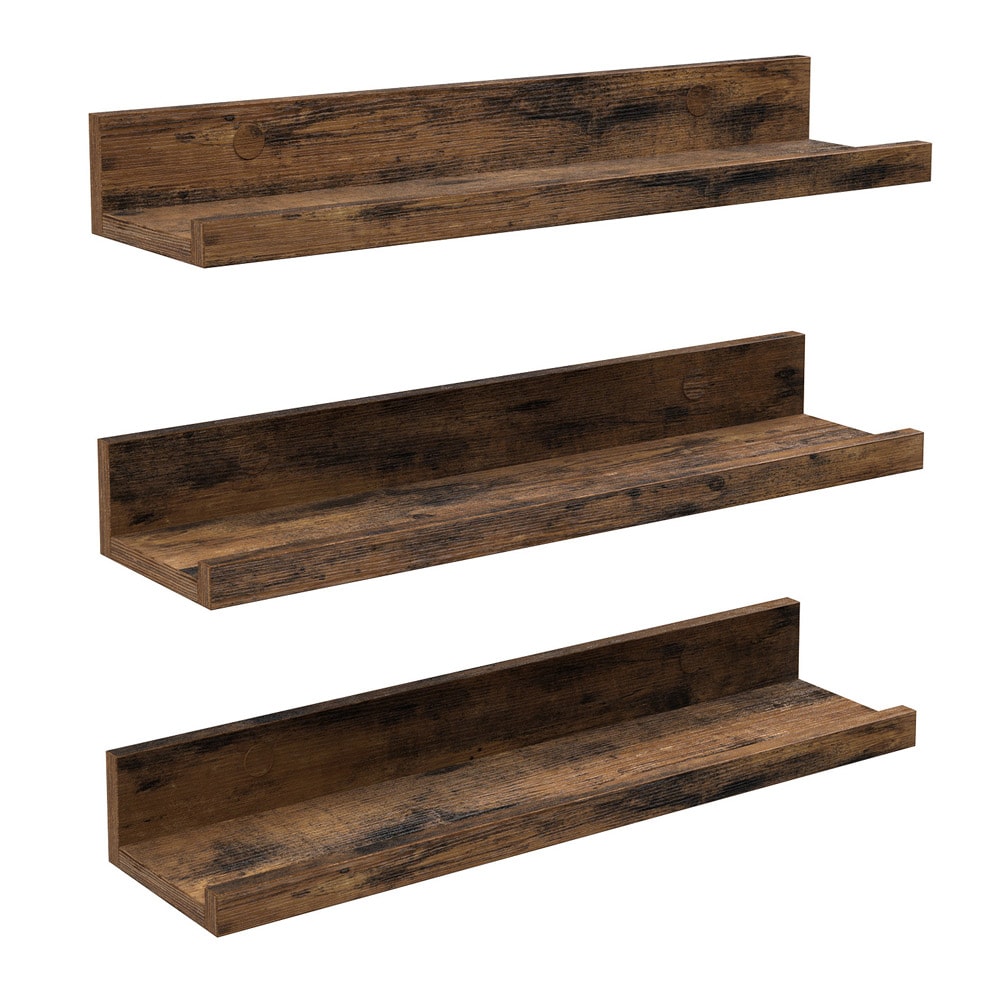 Puiset seinähyllyt - 3-pack 38 cm - maalaismainen ruskea