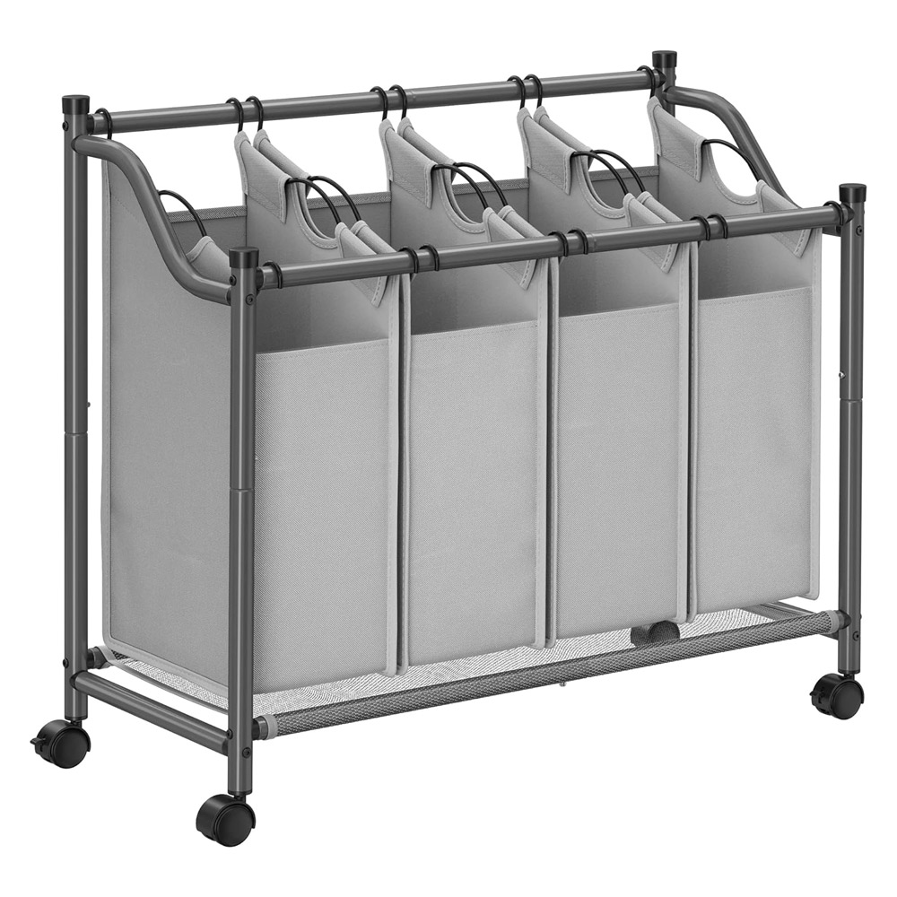 Pyörillä olevat pyykkikorit, joissa on 4 irrotettavaa pussia - 140 litraa