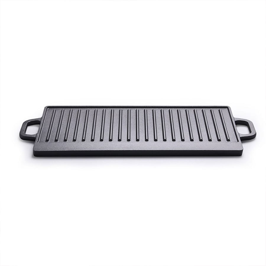 Valurautainen kaksinkertainen grilli- ja paistolevy, jossa on uritettu ja sileä pinta - 45x23cm