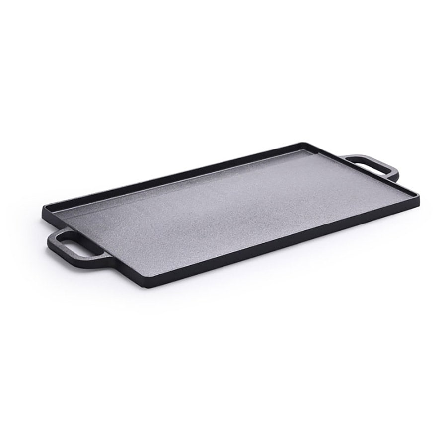 Valurautainen kaksinkertainen grilli- ja paistolevy, jossa on uritettu ja sileä pinta - 45x23cm