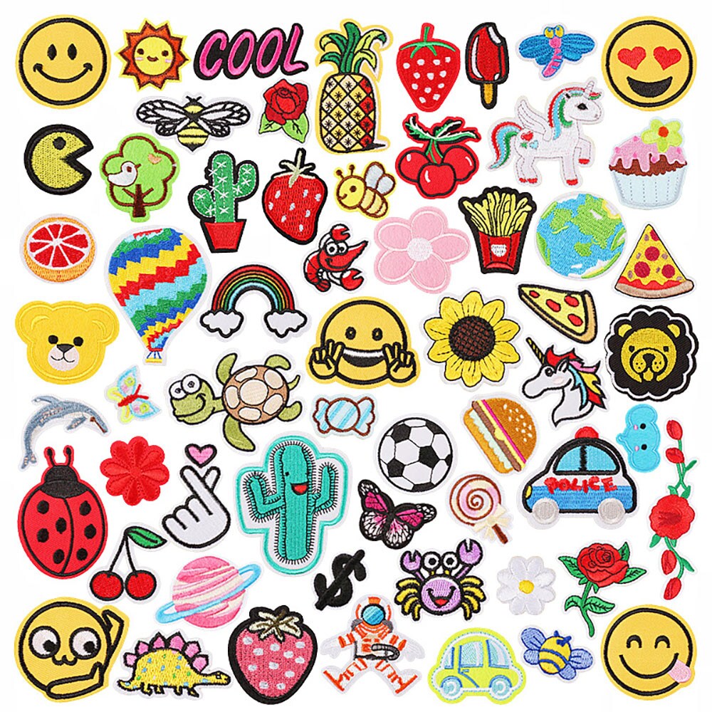 Kirvotut kangasmerkit sekalaisilla kuvioilla - 60 kpl pakkaus