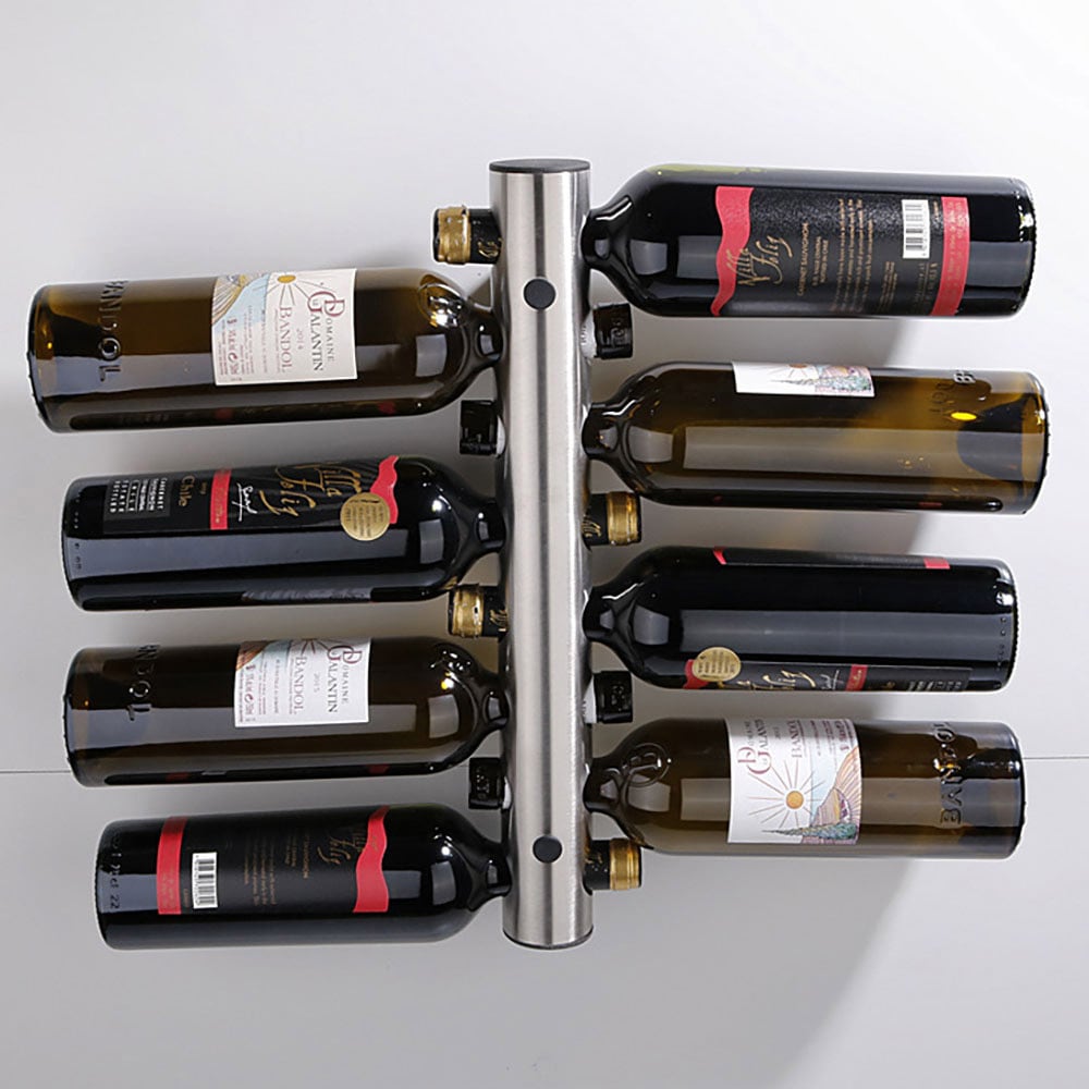 Ruostumattomasta teräksestä valmistettu viiniteline 8 pullolle, 43 cm