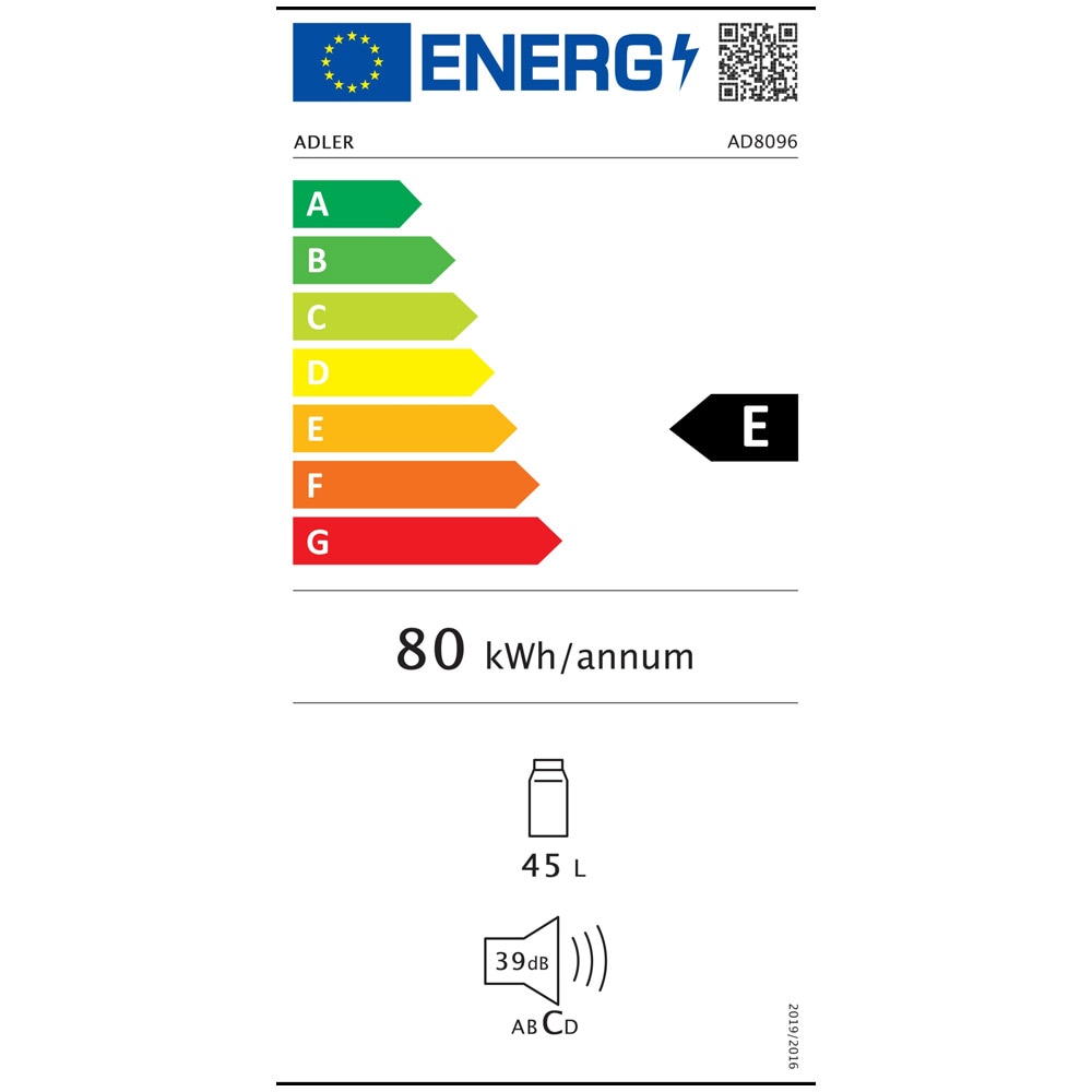Jääkaappi 45 litraa - energialuokka E, 40 dB, 6 jäähdytystasoa - Musta