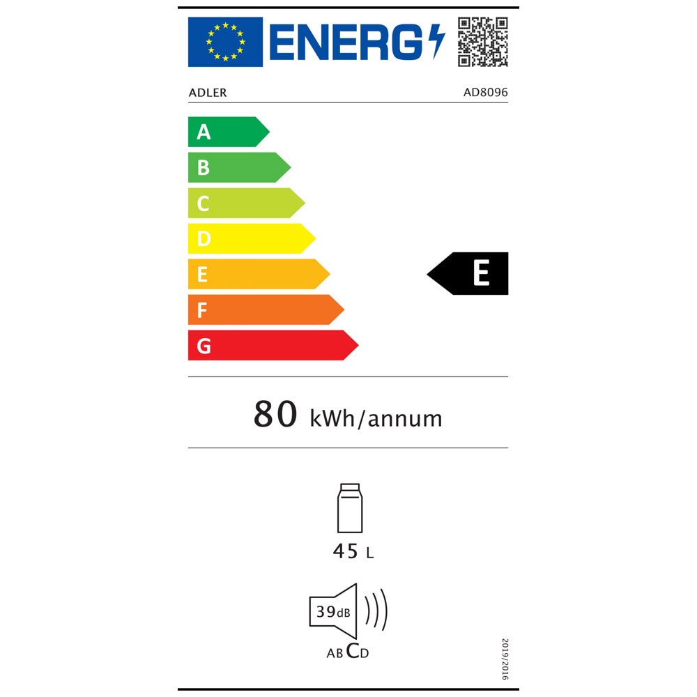 Jääkaappi 45 litraa - energialuokka E, 40 dB, 6 jäähdytystasoa - Valkoinen väri