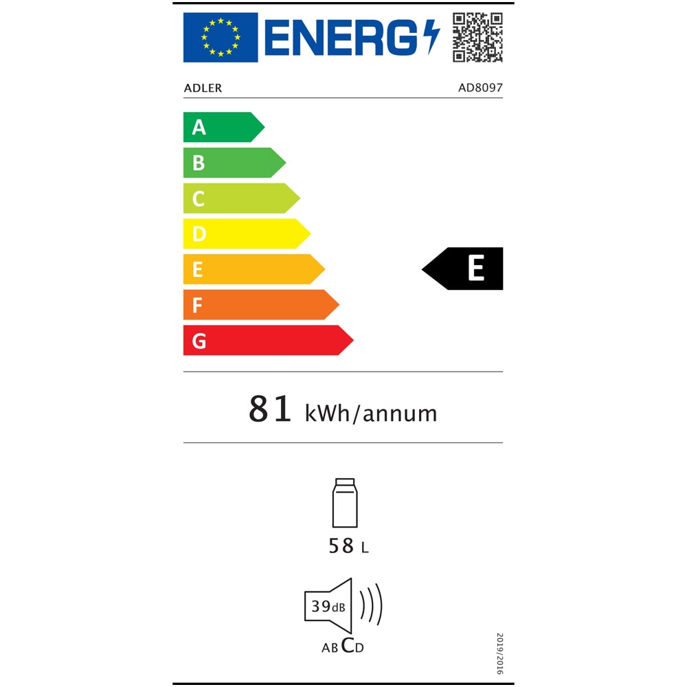 Jääkaappi 58L - energialuokka E, 40 dB, 6 jäähdytystasoa - Musta