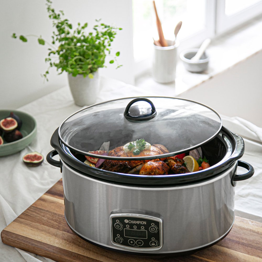 Champion slowcooker – 6,5 L, ohjelmoitava, 3 lämpötilaa, keraaminen sisäastia, LCD-näyttö
