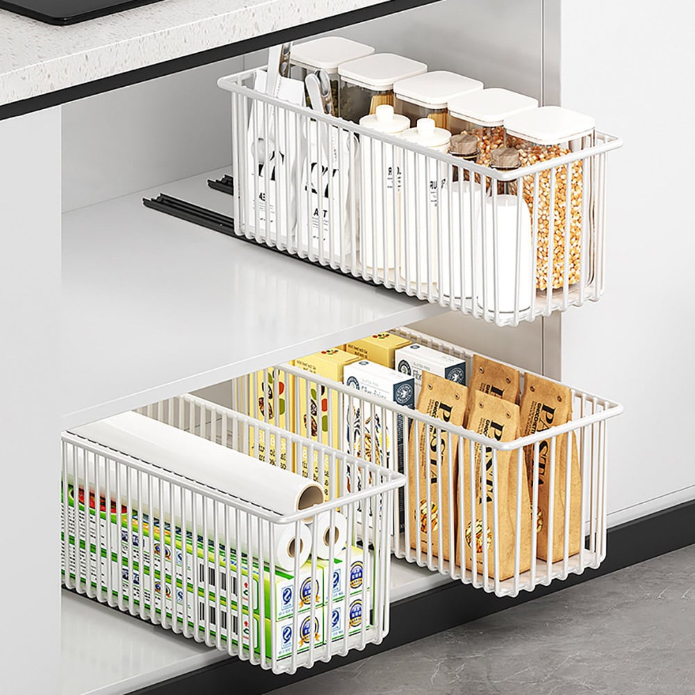 Valkoisesta teräksestä valmistettu ulosvedettävä säilytyslaatikko - 41-58 × 15,3 × 16 cm