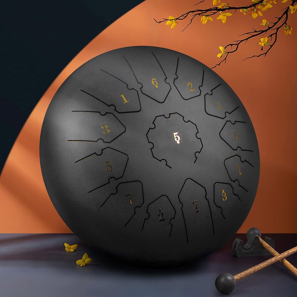 Teräksinen raskas rumpu 30 cm svart, jossa on 13 sävyä