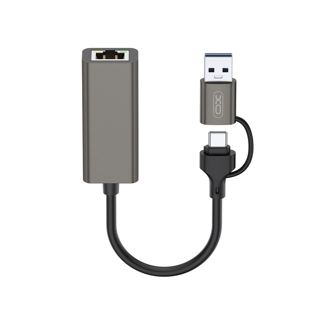 XO Verkkosovitin HUB018, jossa USB ja USB-C - RJ45