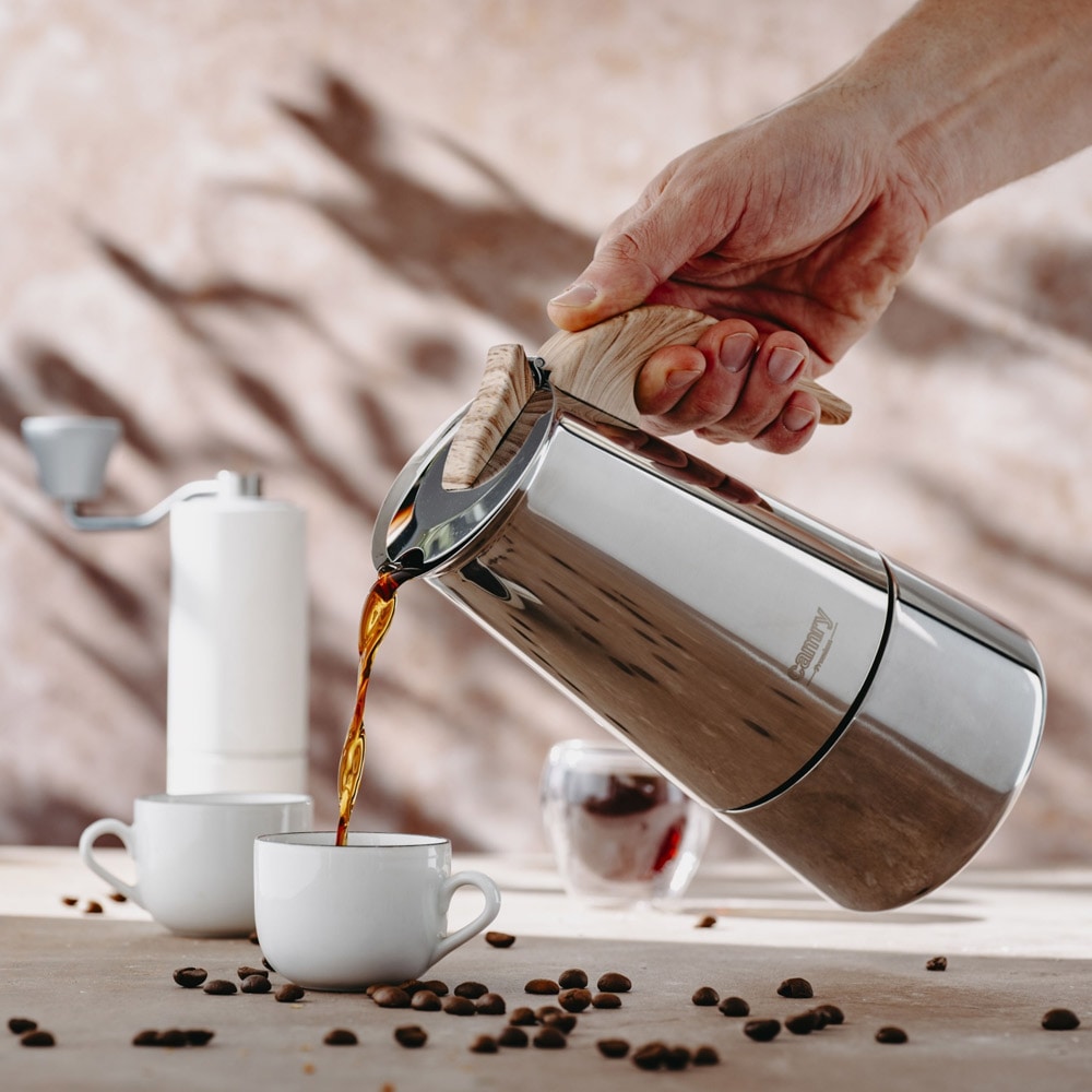Ruostumattomasta teräksestä valmistettu 320 ml:n moka-astia - induktiokeittimille ja kaikille keittolevyille