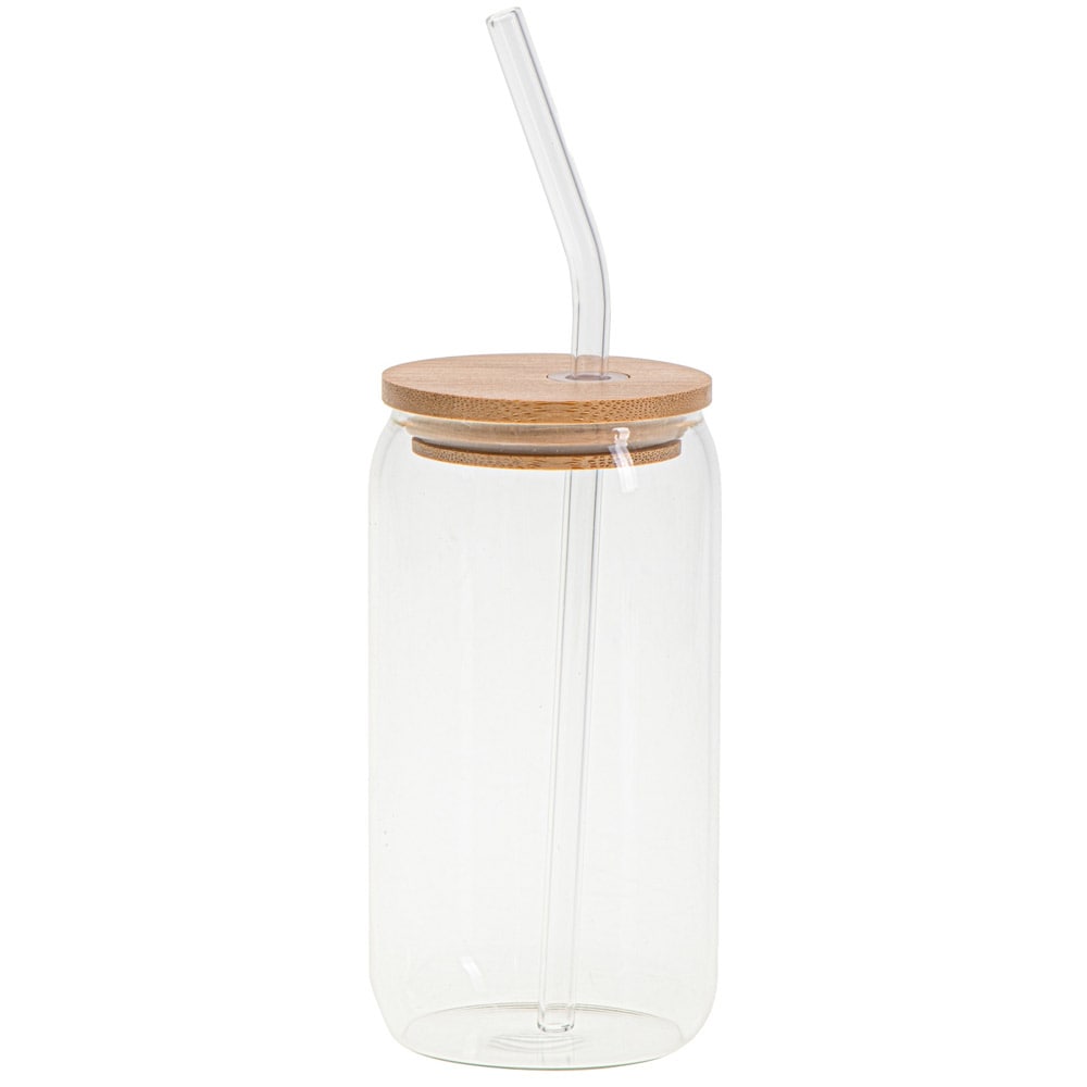 Lasi-muki 460 ml bambukannella ja pillillä - kylmille ja kuumille juomille