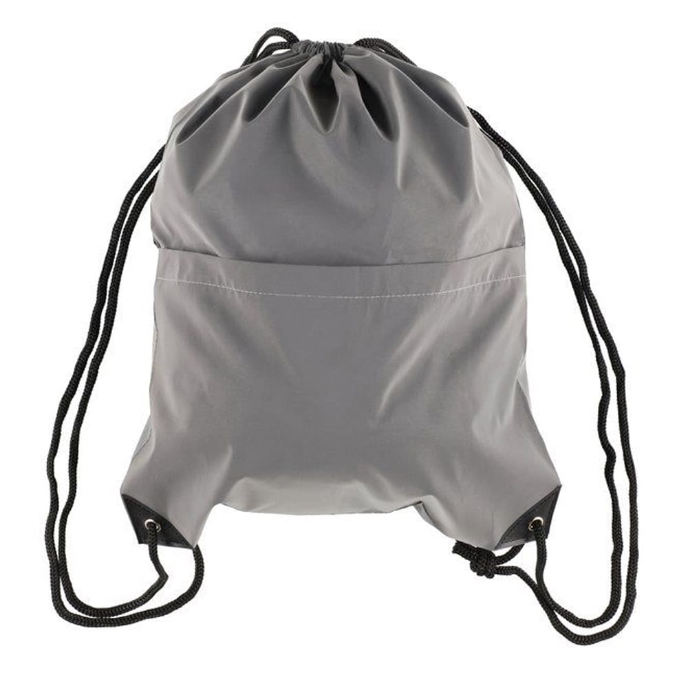 Kuntolaukku, jossa heijastinnauha ja kiristysnauha