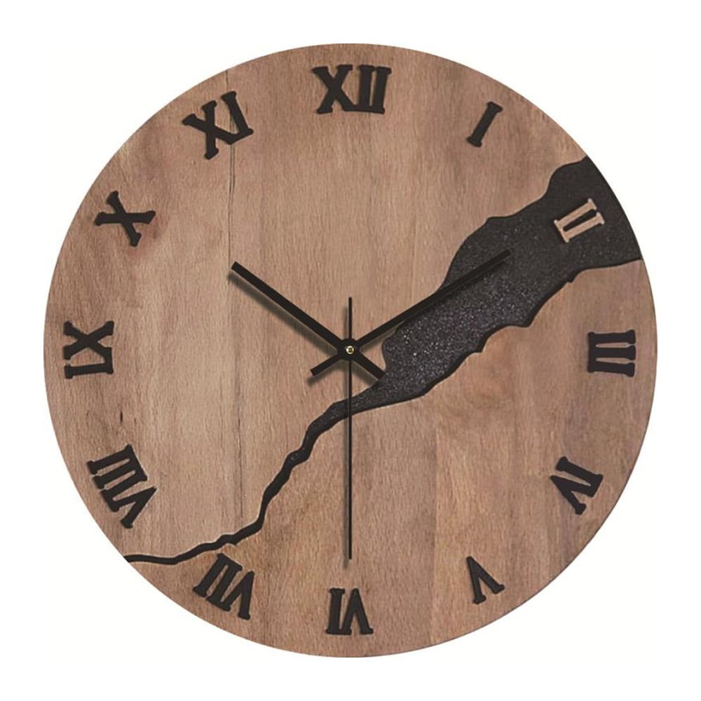 Analoginen seinäkello roomalaisilla numeroilla 30cm - Puu / Crack