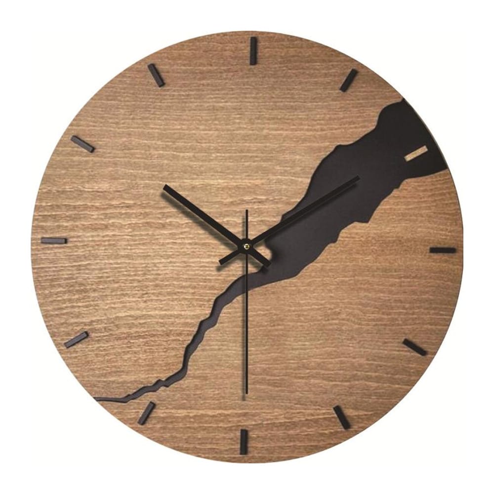 Analoginen seinäkello 30cm - Puu / Halkeama / Crack