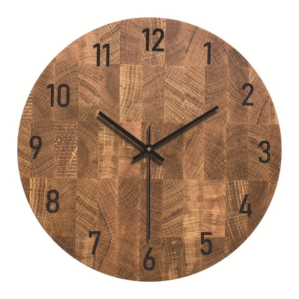Analoginen seinäkello mustilla numeroilla 30cm - Puu